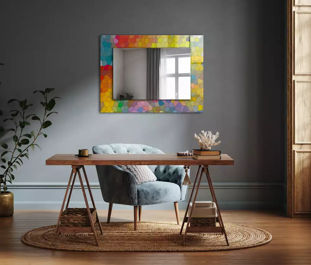 Miroir rectangulaire avec cadre imprimé mosaïque abstraite colorée