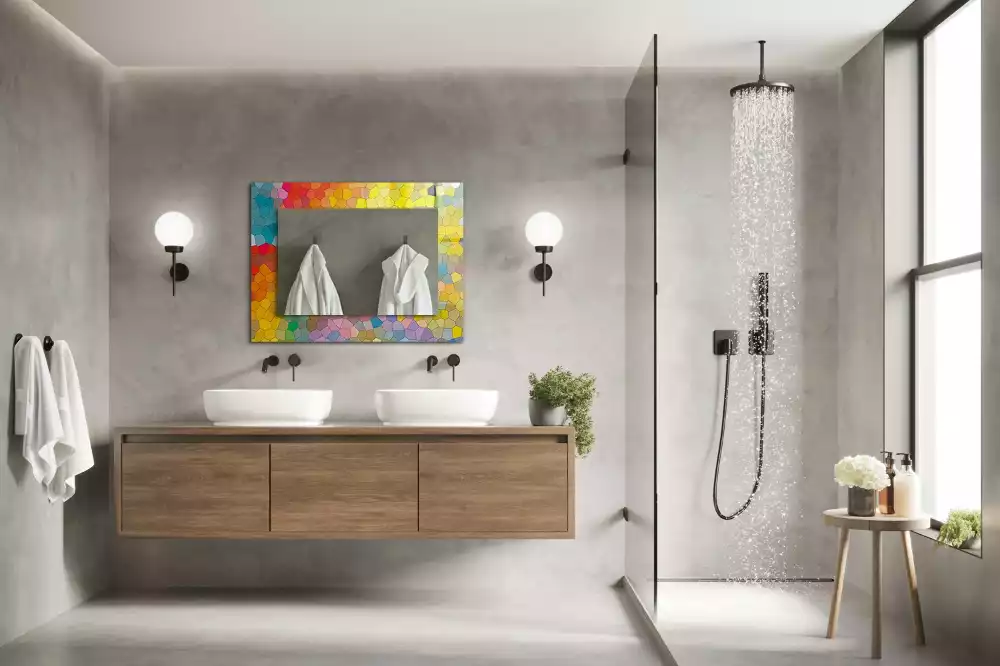 Miroir rectangulaire avec cadre imprimé mosaïque abstraite colorée