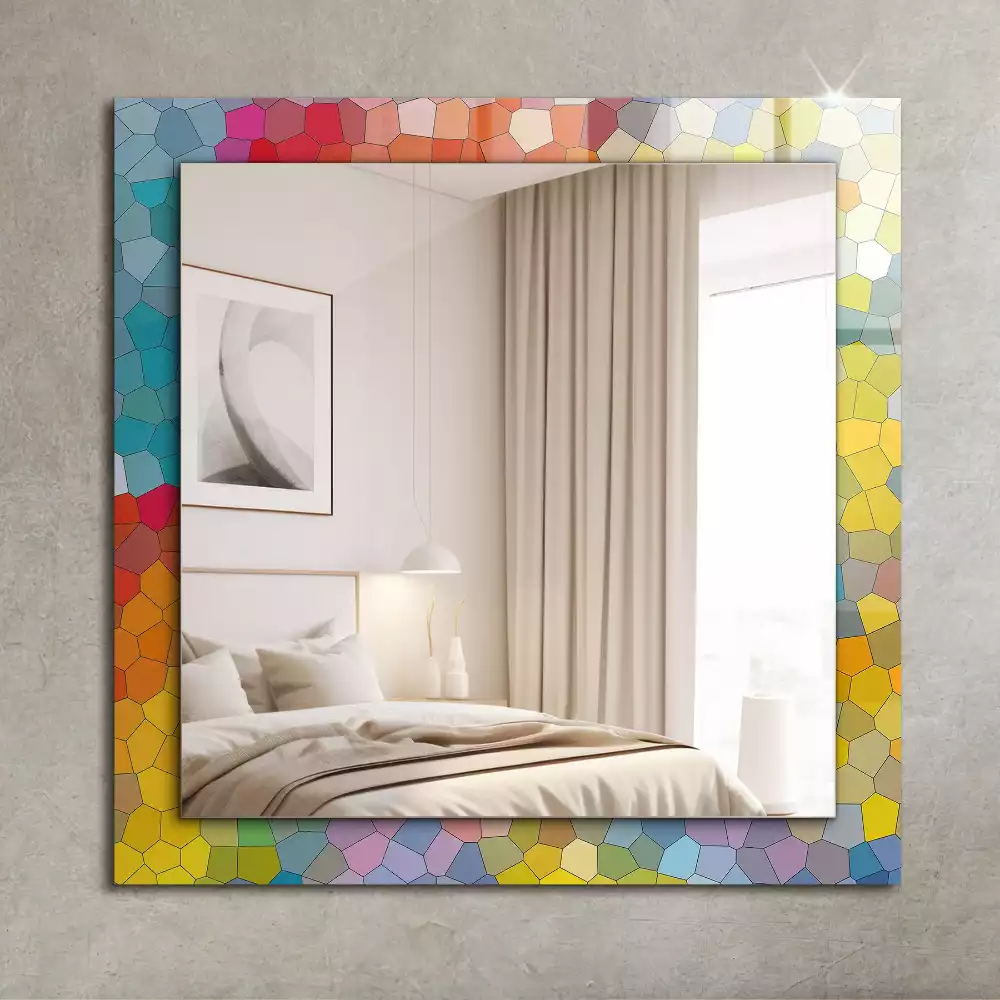 Miroir rectangulaire avec cadre imprimé mosaïque abstraite colorée