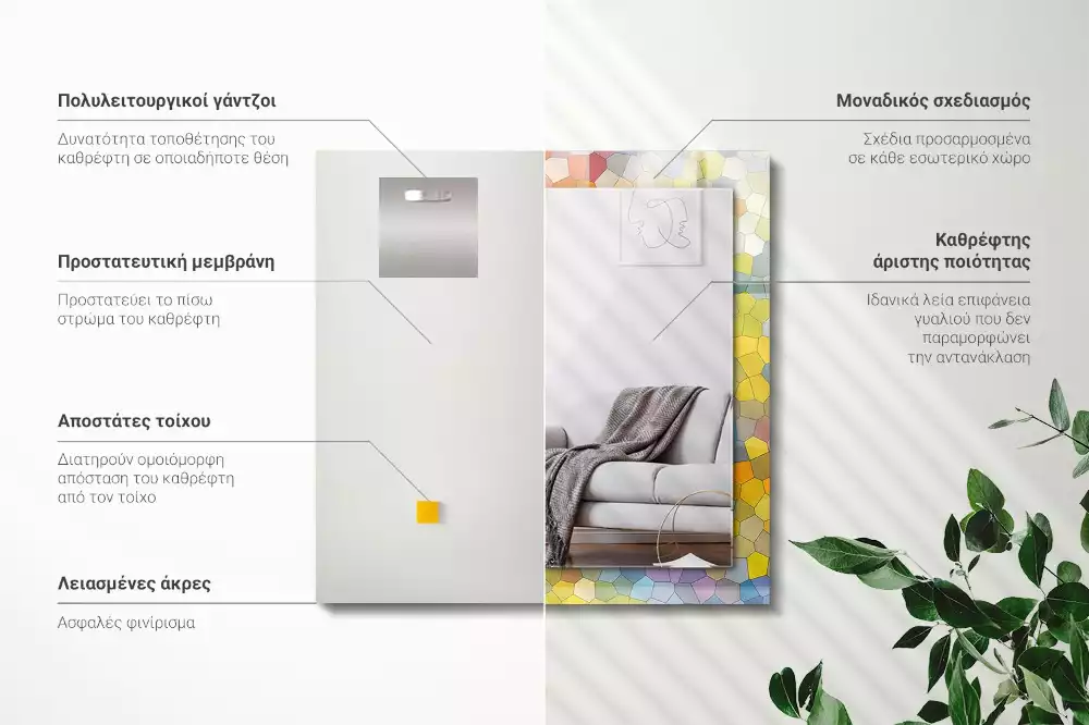 Miroir rectangulaire avec cadre imprimé mosaïque abstraite colorée
