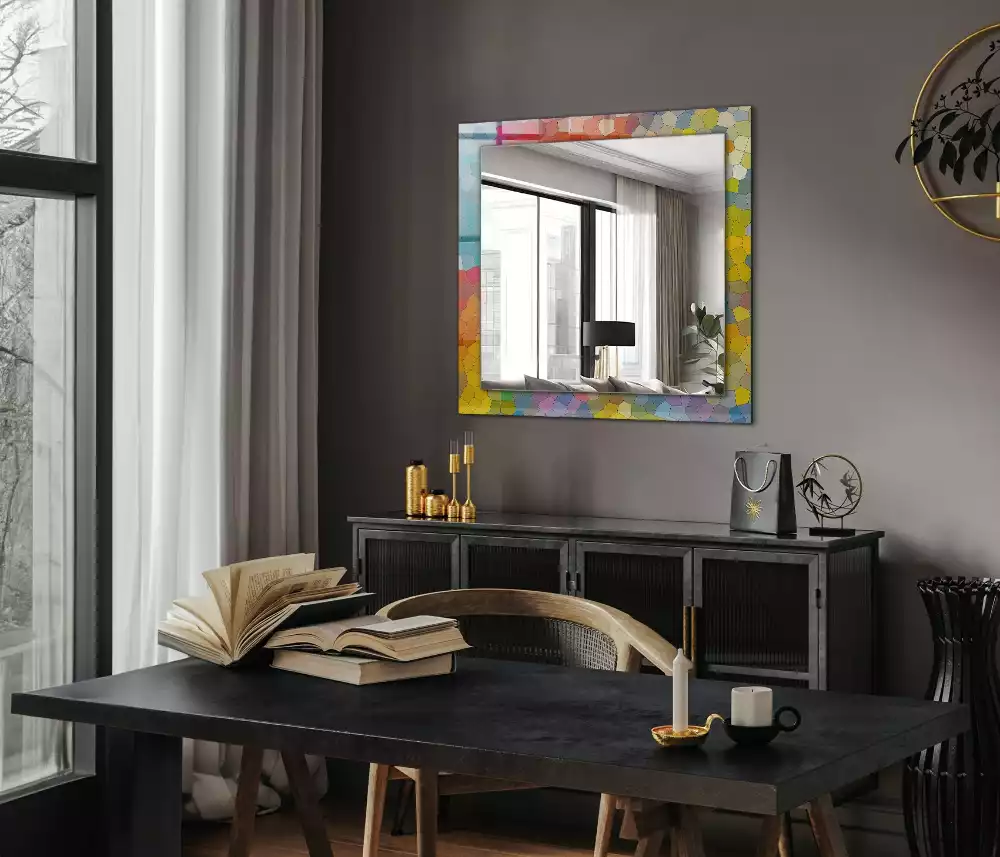 Miroir rectangulaire avec cadre imprimé mosaïque abstraite colorée
