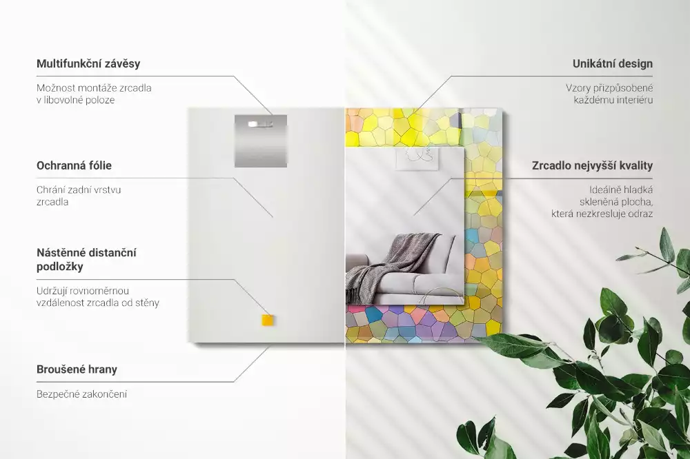 Miroir rectangulaire avec cadre imprimé mosaïque abstraite colorée