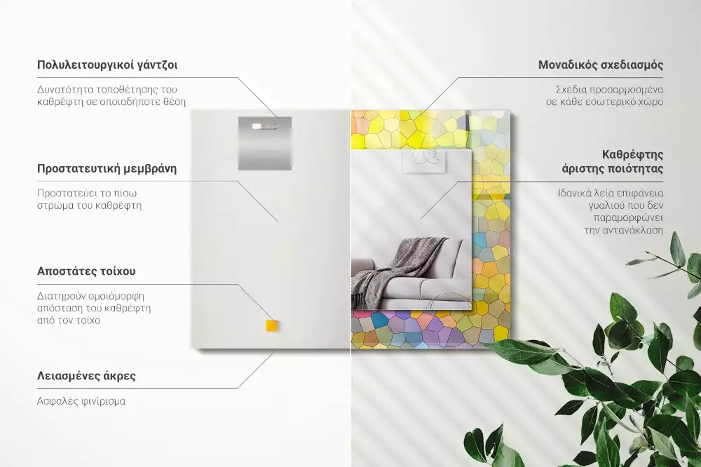 Miroir rectangulaire avec cadre imprimé mosaïque abstraite colorée