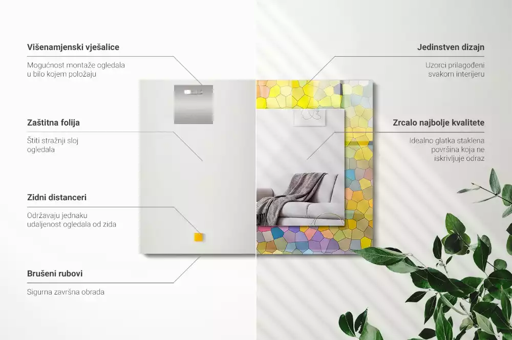 Miroir rectangulaire avec cadre imprimé mosaïque abstraite colorée