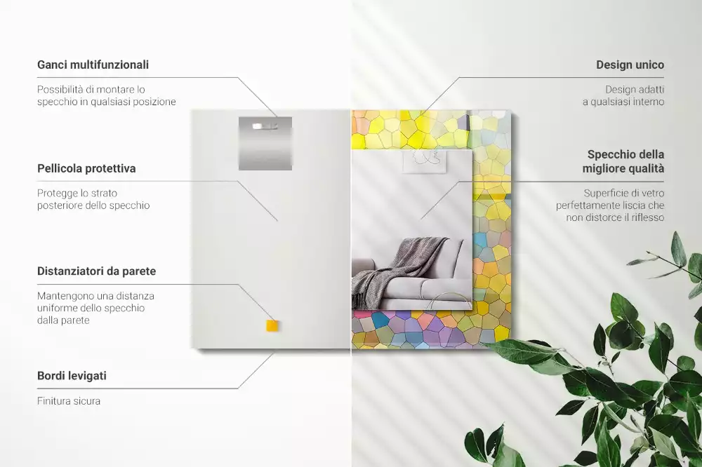 Miroir rectangulaire avec cadre imprimé mosaïque abstraite colorée