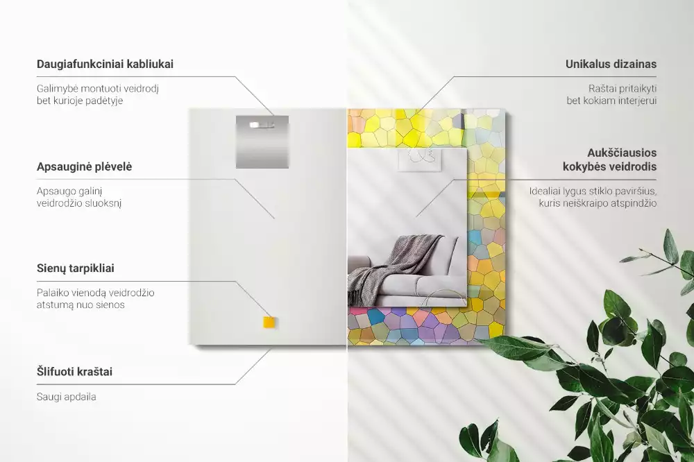 Miroir rectangulaire avec cadre imprimé mosaïque abstraite colorée