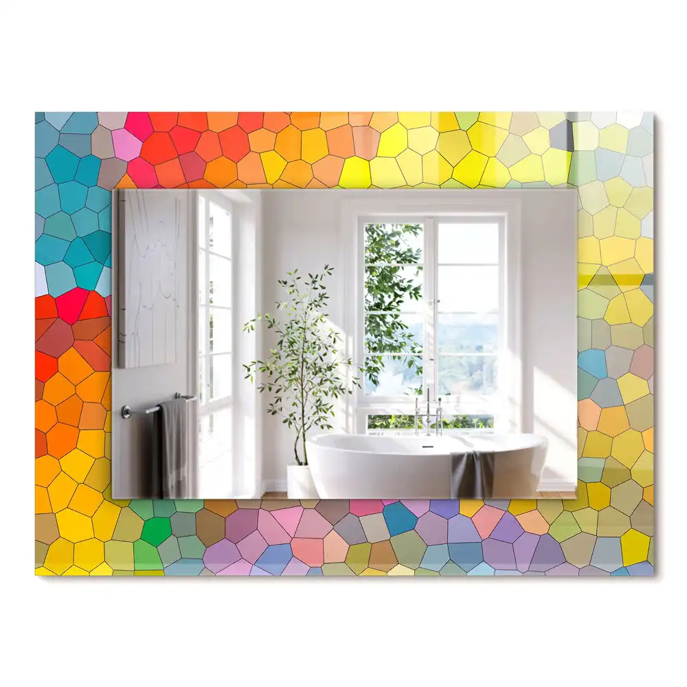 Miroir rectangulaire avec cadre imprimé mosaïque abstraite colorée