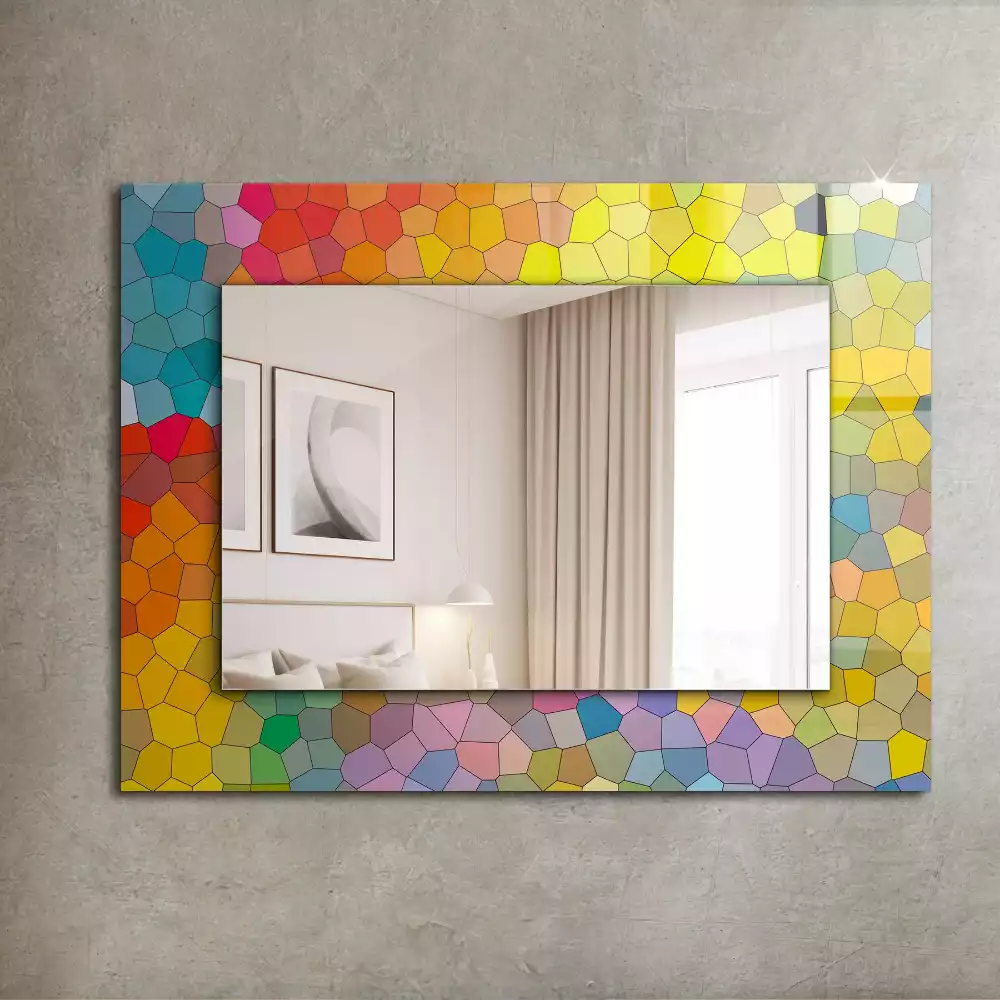Miroir rectangulaire avec cadre imprimé mosaïque abstraite colorée