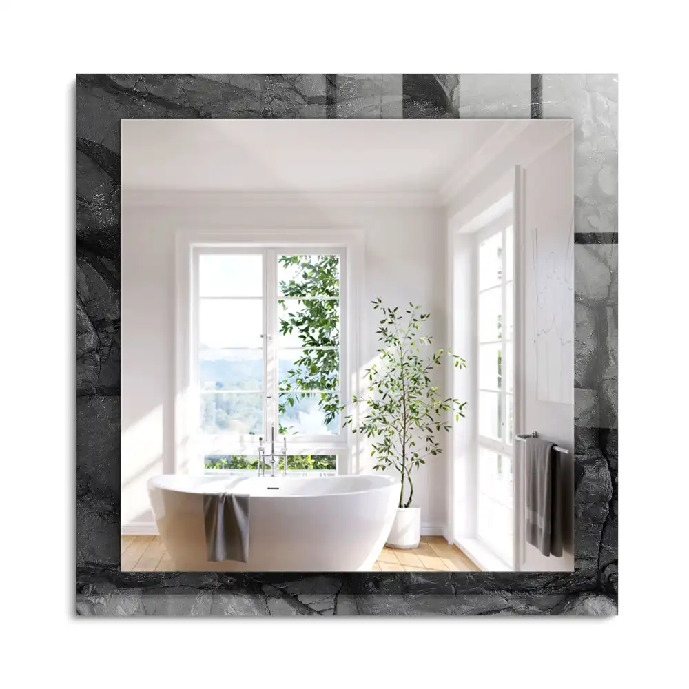 Miroir rectangulaire décoratif fissures dans la roche noire