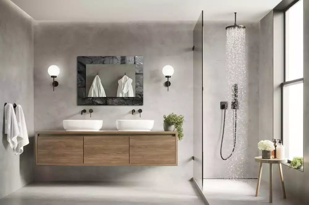 Miroir rectangulaire décoratif fissures dans la roche noire