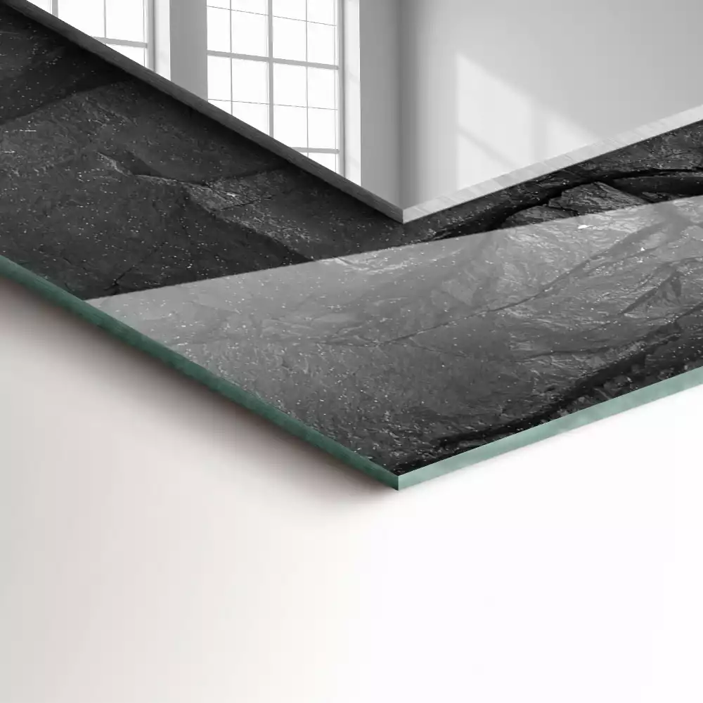 Miroir rectangulaire décoratif fissures dans la roche noire