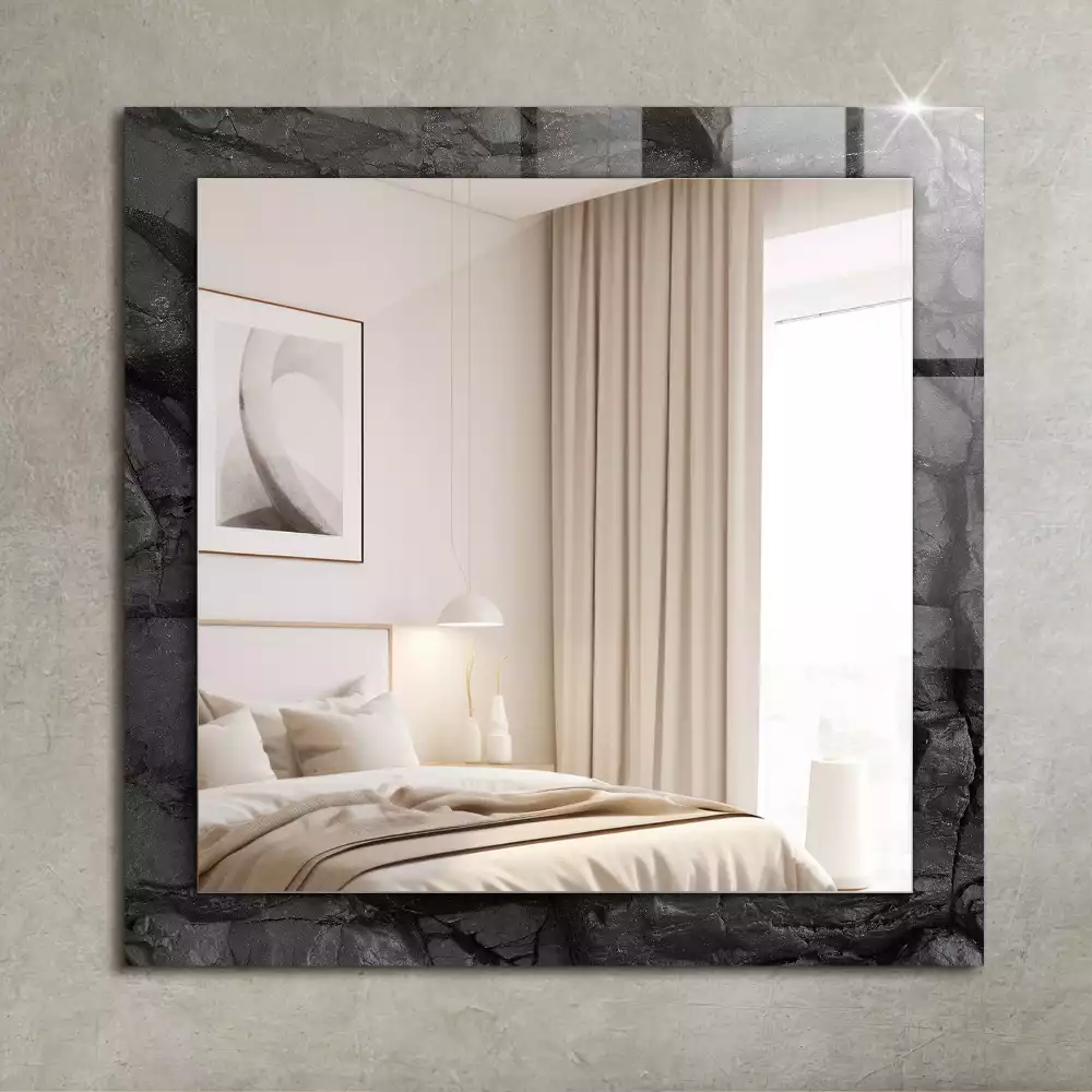 Miroir rectangulaire décoratif fissures dans la roche noire
