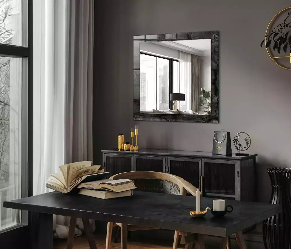 Miroir rectangulaire décoratif fissures dans la roche noire