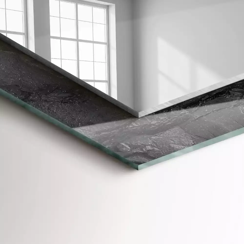 Miroir rectangulaire décoratif fissures dans la roche noire
