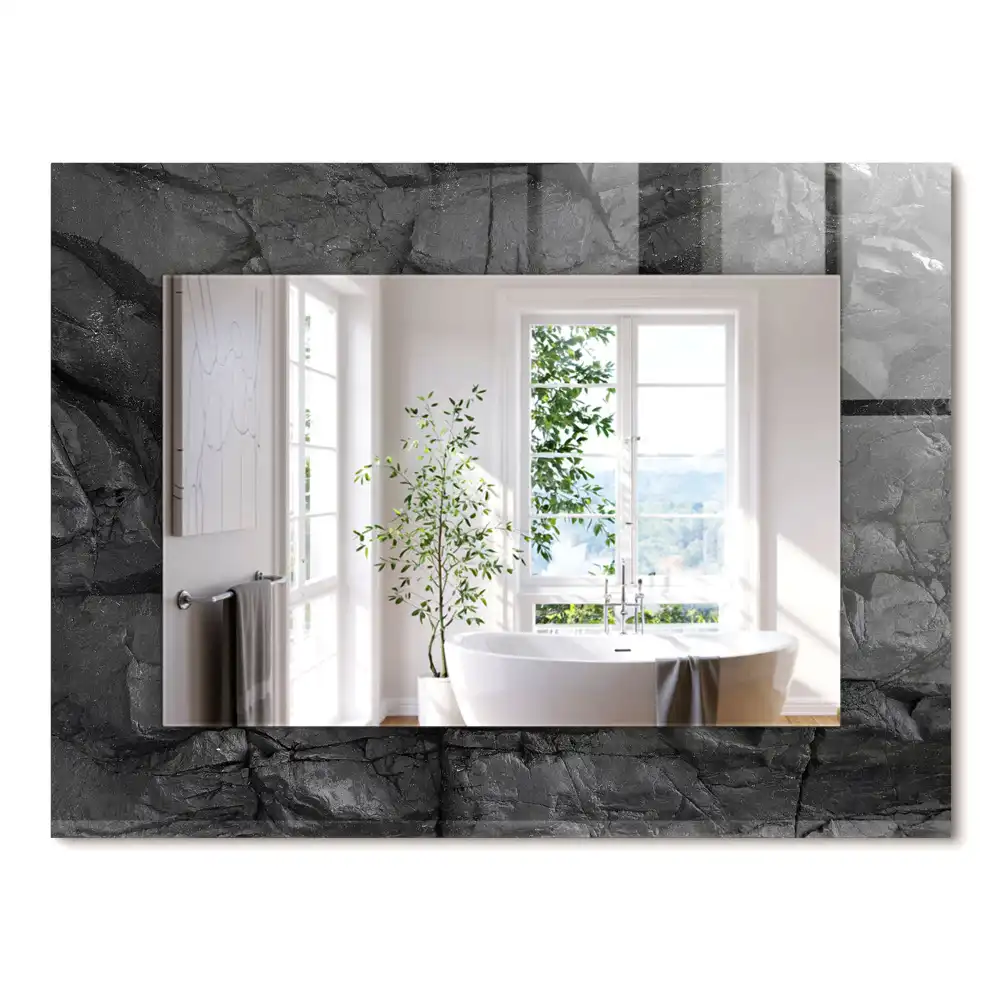 Miroir rectangulaire décoratif fissures dans la roche noire