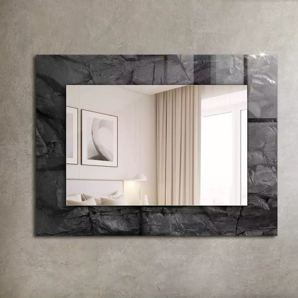 Miroir rectangulaire décoratif fissures dans la roche noire