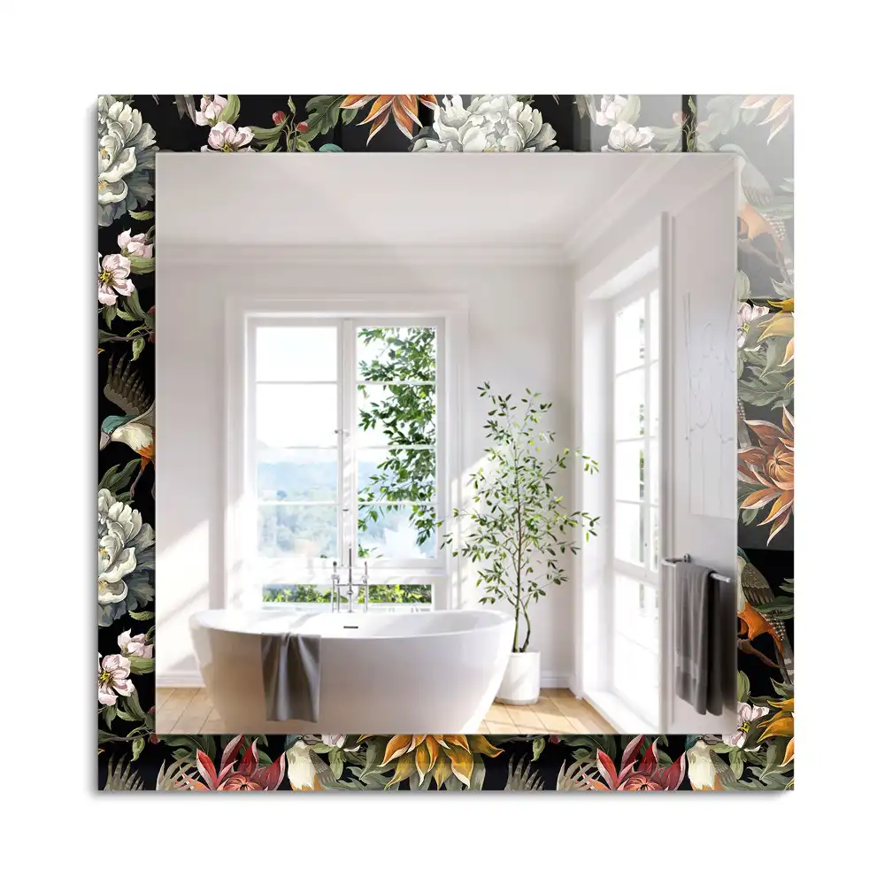 Miroir rectangulaire imprimé fleurs et oiseaux