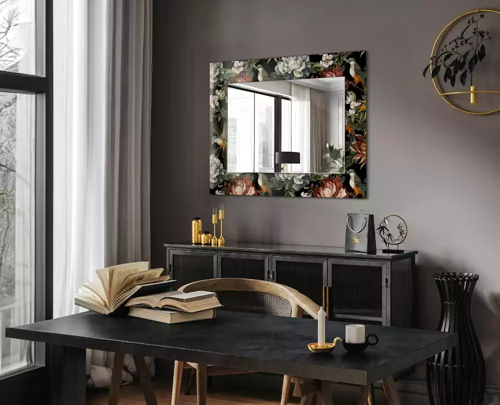 Miroir rectangulaire imprimé fleurs et oiseaux