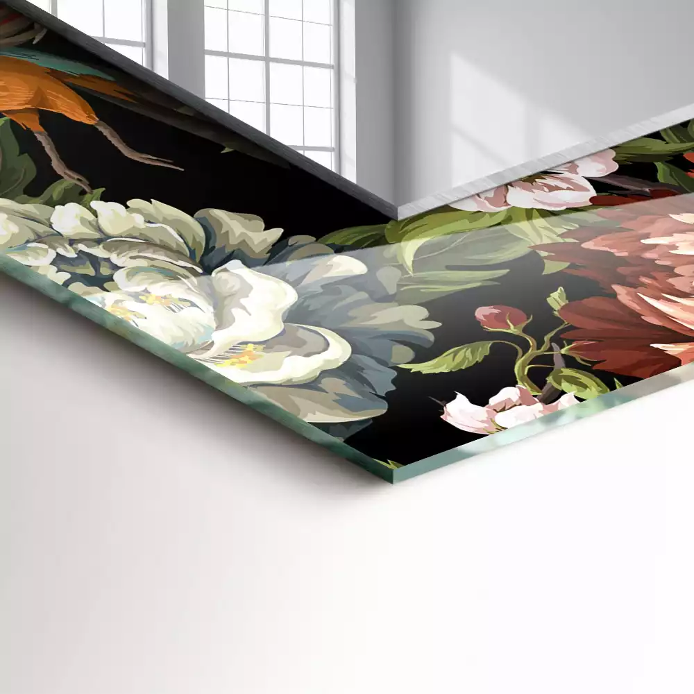 Miroir rectangulaire imprimé fleurs et oiseaux