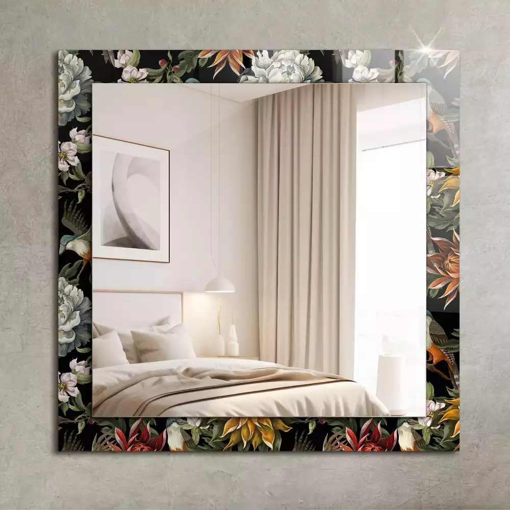 Miroir rectangulaire imprimé fleurs et oiseaux