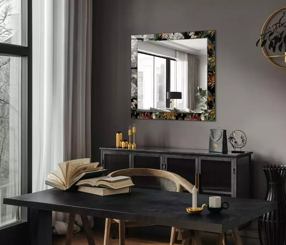 Miroir rectangulaire imprimé fleurs et oiseaux