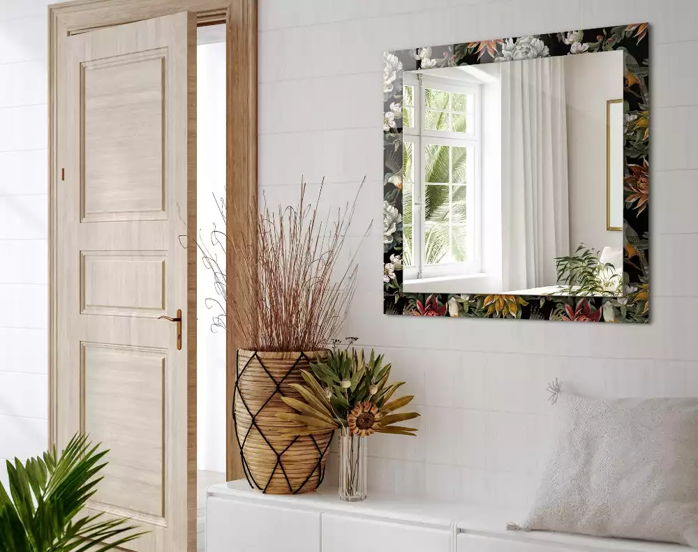 Miroir rectangulaire imprimé fleurs et oiseaux