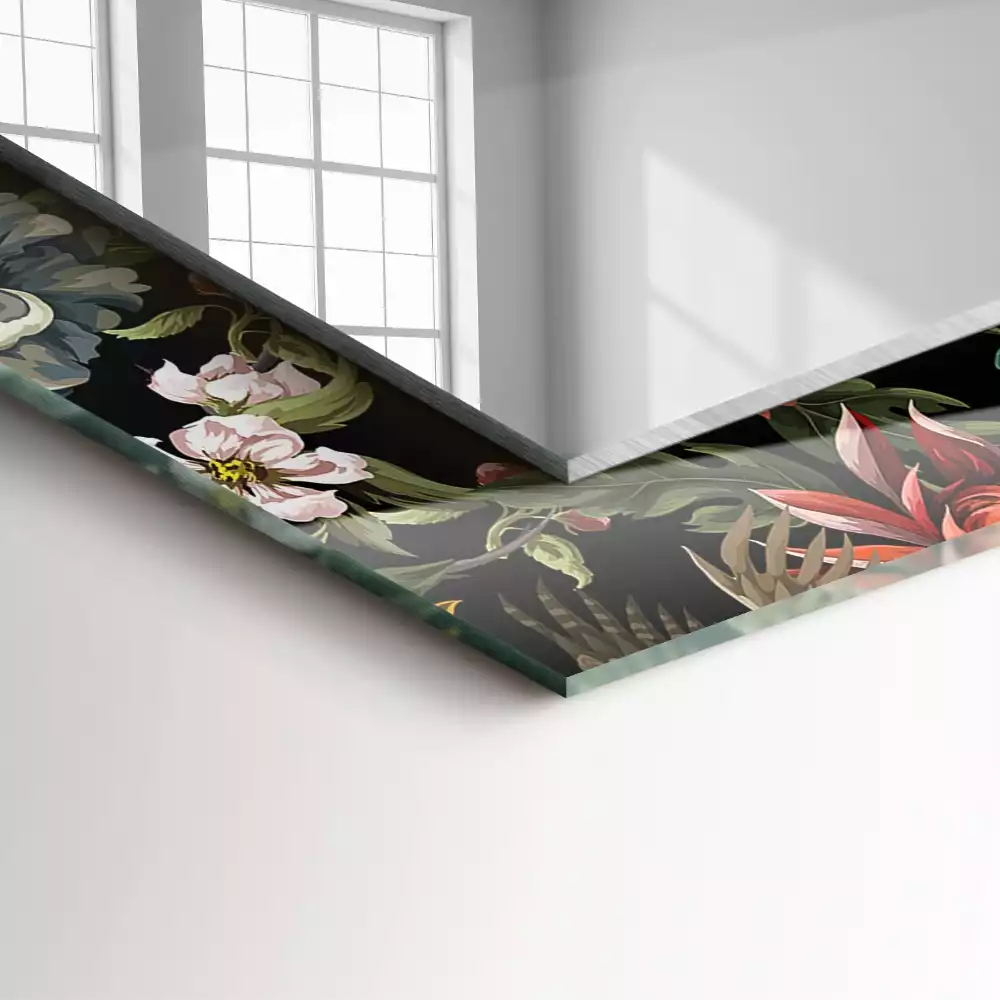 Miroir rectangulaire imprimé fleurs et oiseaux