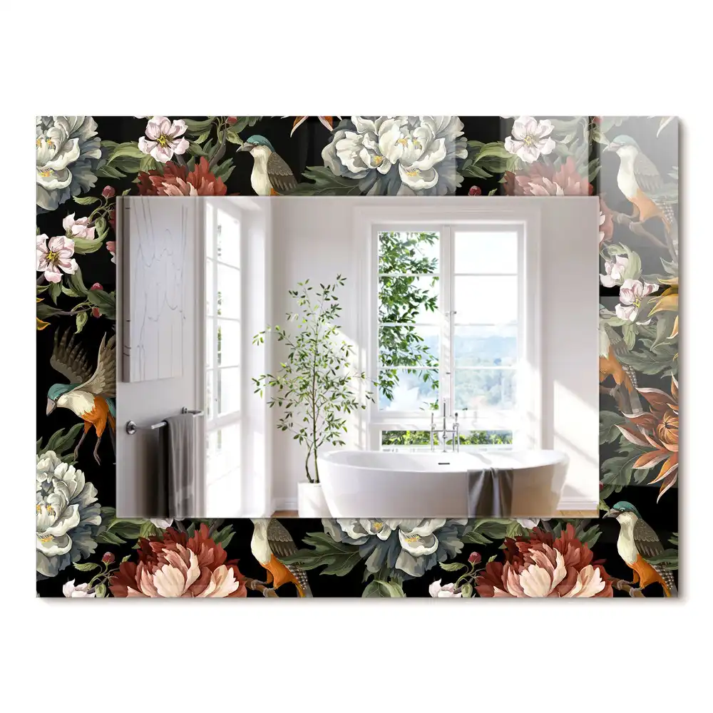 Miroir rectangulaire imprimé fleurs et oiseaux