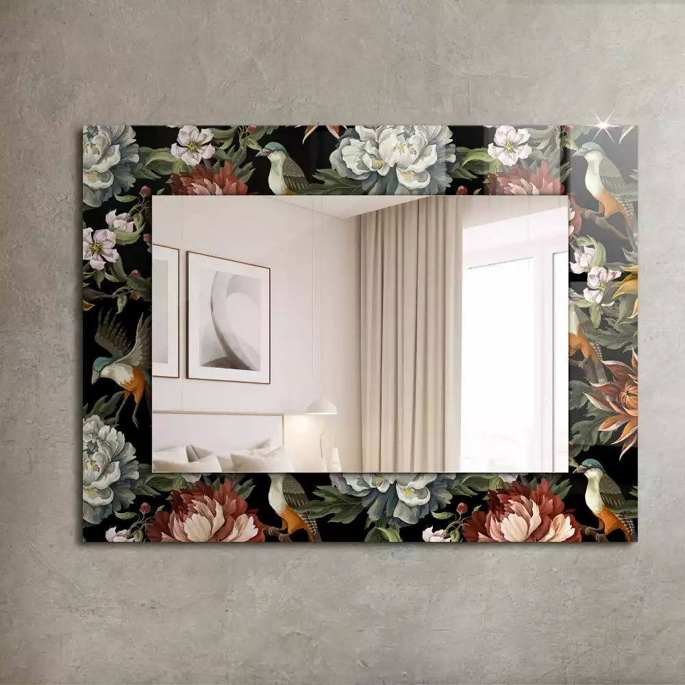 Miroir rectangulaire imprimé fleurs et oiseaux