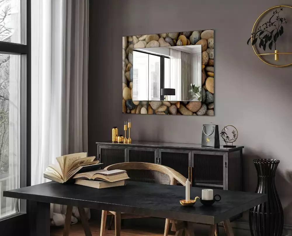 Miroir rectangulaire décoratif imprimé galets lisses colorés
