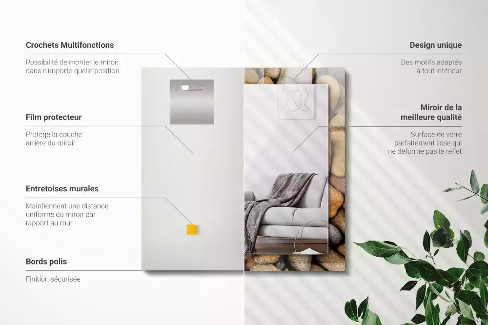 Miroir rectangulaire décoratif imprimé galets lisses colorés