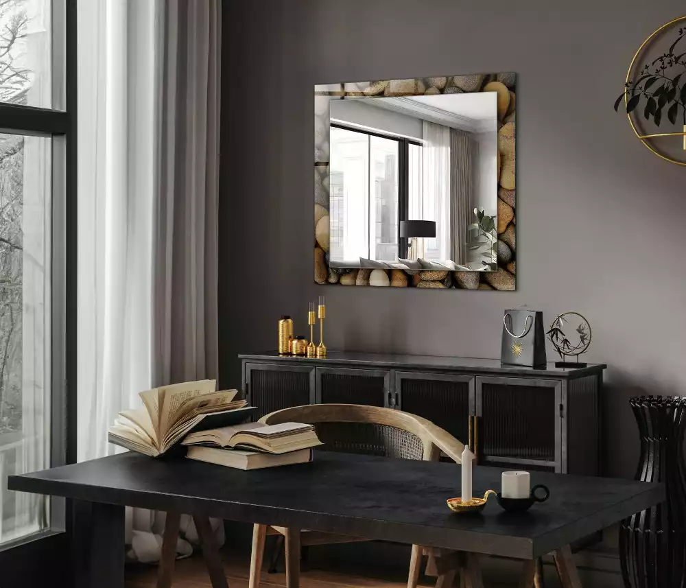 Miroir rectangulaire décoratif imprimé galets lisses colorés