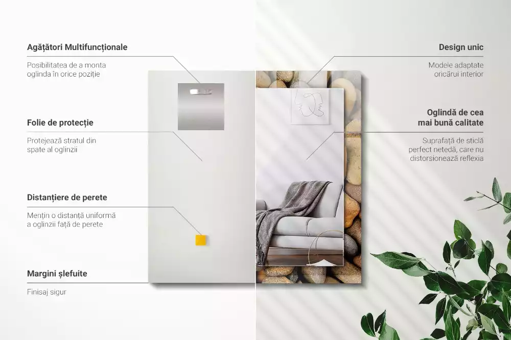 Miroir rectangulaire décoratif imprimé galets lisses colorés