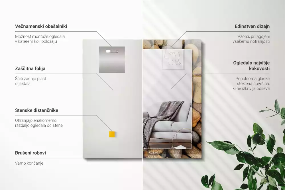 Miroir rectangulaire décoratif imprimé galets lisses colorés