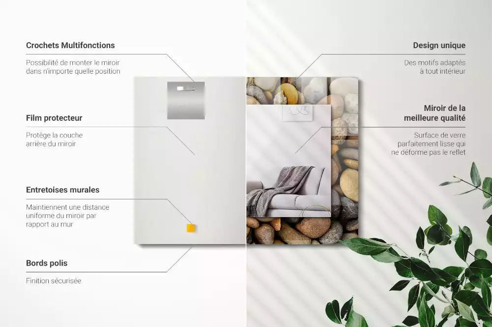 Miroir rectangulaire décoratif imprimé galets lisses colorés