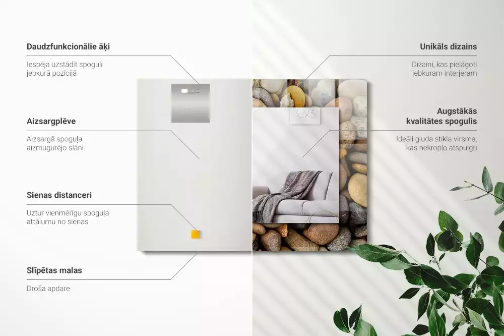 Miroir rectangulaire décoratif imprimé galets lisses colorés