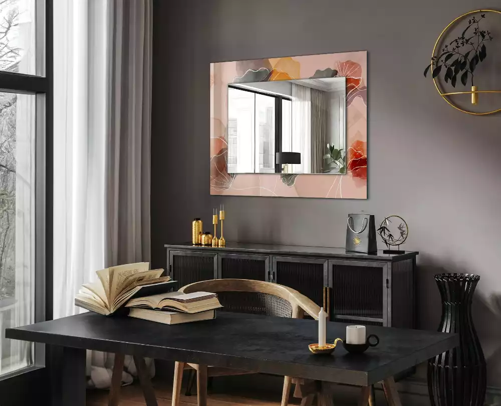 Miroir rectangulaire avec cadre imprimé motifs floraux abstraits