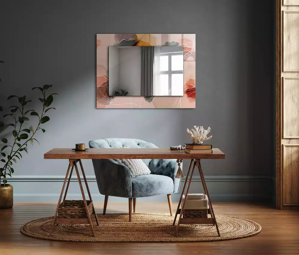 Miroir rectangulaire avec cadre imprimé motifs floraux abstraits