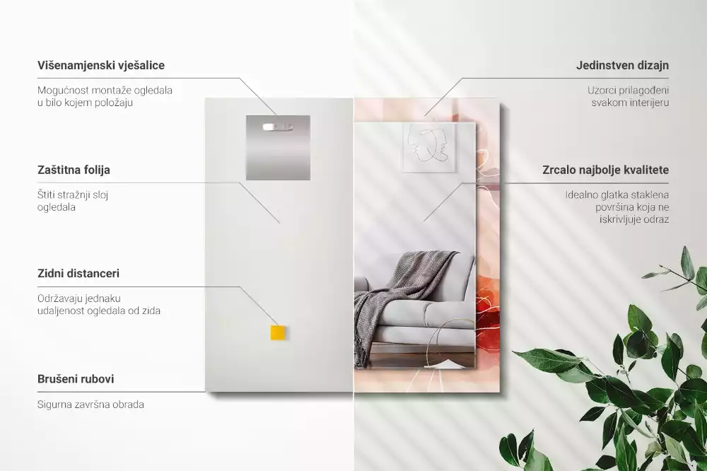 Miroir rectangulaire avec cadre imprimé motifs floraux abstraits