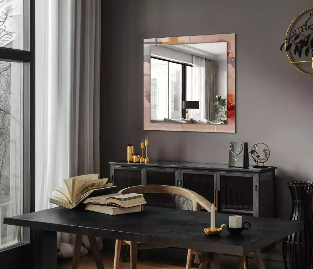 Miroir rectangulaire avec cadre imprimé motifs floraux abstraits