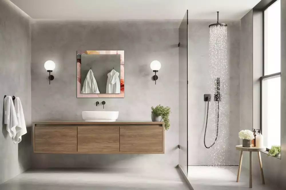Miroir rectangulaire avec cadre imprimé motifs floraux abstraits