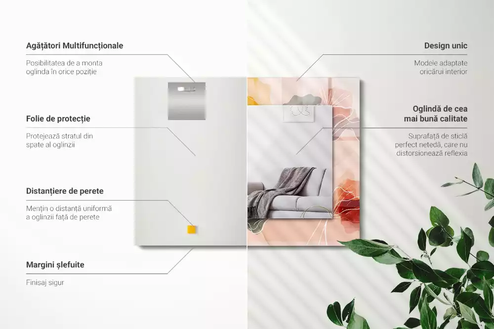 Miroir rectangulaire avec cadre imprimé motifs floraux abstraits