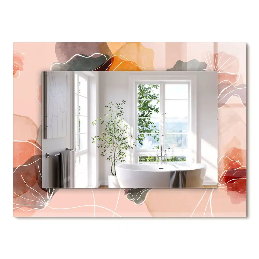 Miroir rectangulaire avec cadre imprimé motifs floraux abstraits