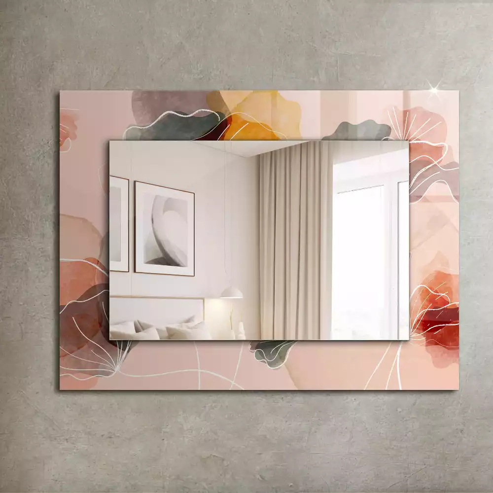 Miroir rectangulaire avec cadre imprimé motifs floraux abstraits