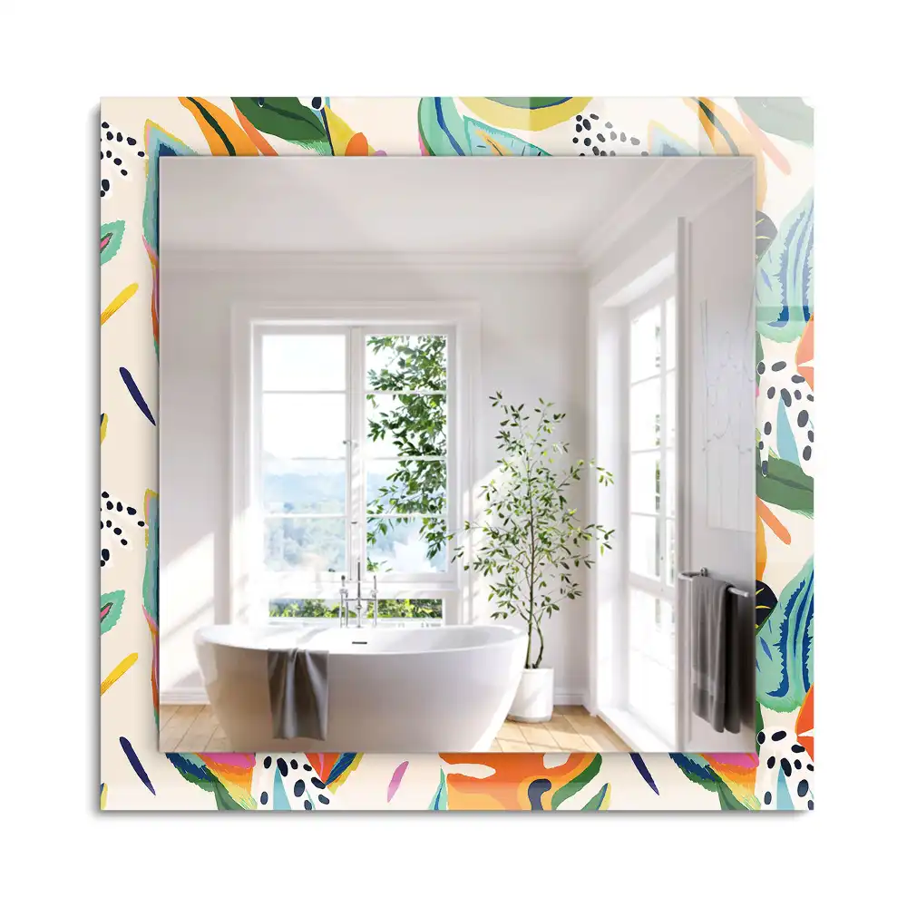 Miroir rectangulaire à cadre imprimé motif feuilles colorées