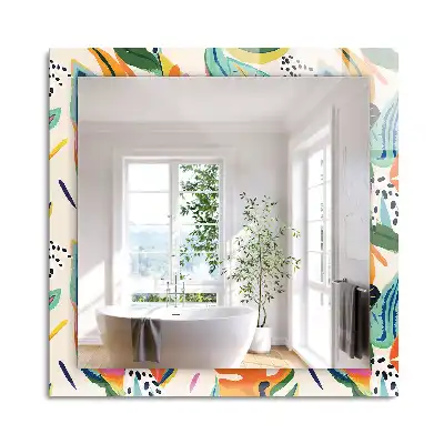 Miroir rectangulaire à cadre imprimé motif feuilles colorées