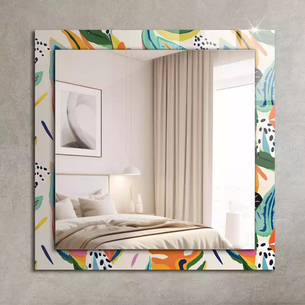 Miroir rectangulaire à cadre imprimé motif feuilles colorées