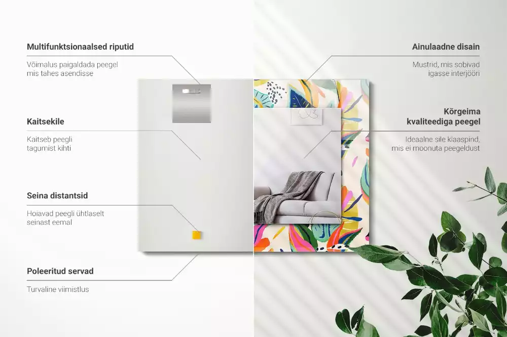 Miroir rectangulaire à cadre imprimé motif feuilles colorées