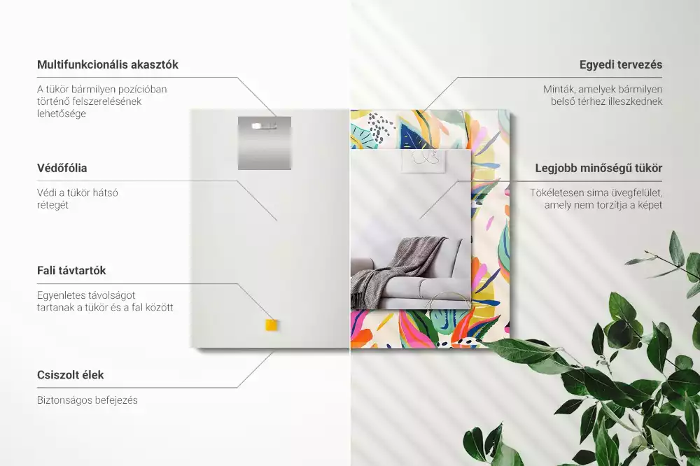 Miroir rectangulaire à cadre imprimé motif feuilles colorées