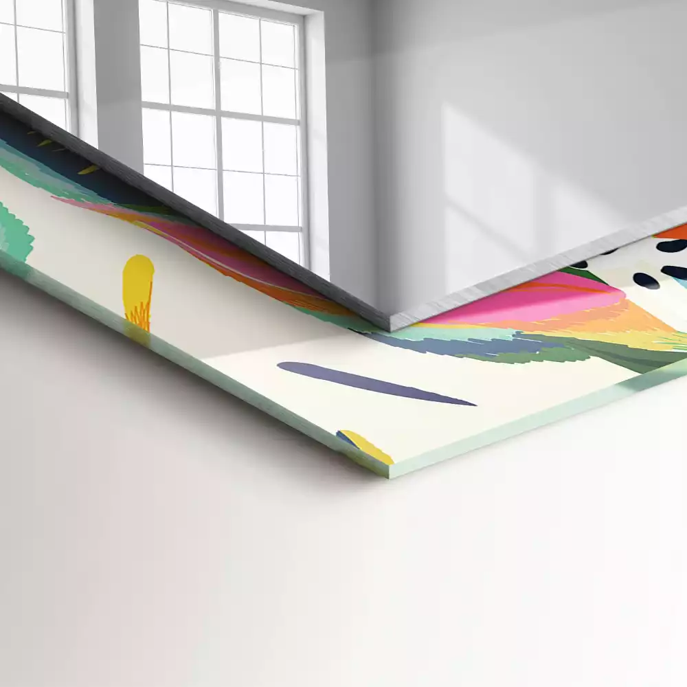 Miroir rectangulaire à cadre imprimé motif feuilles colorées